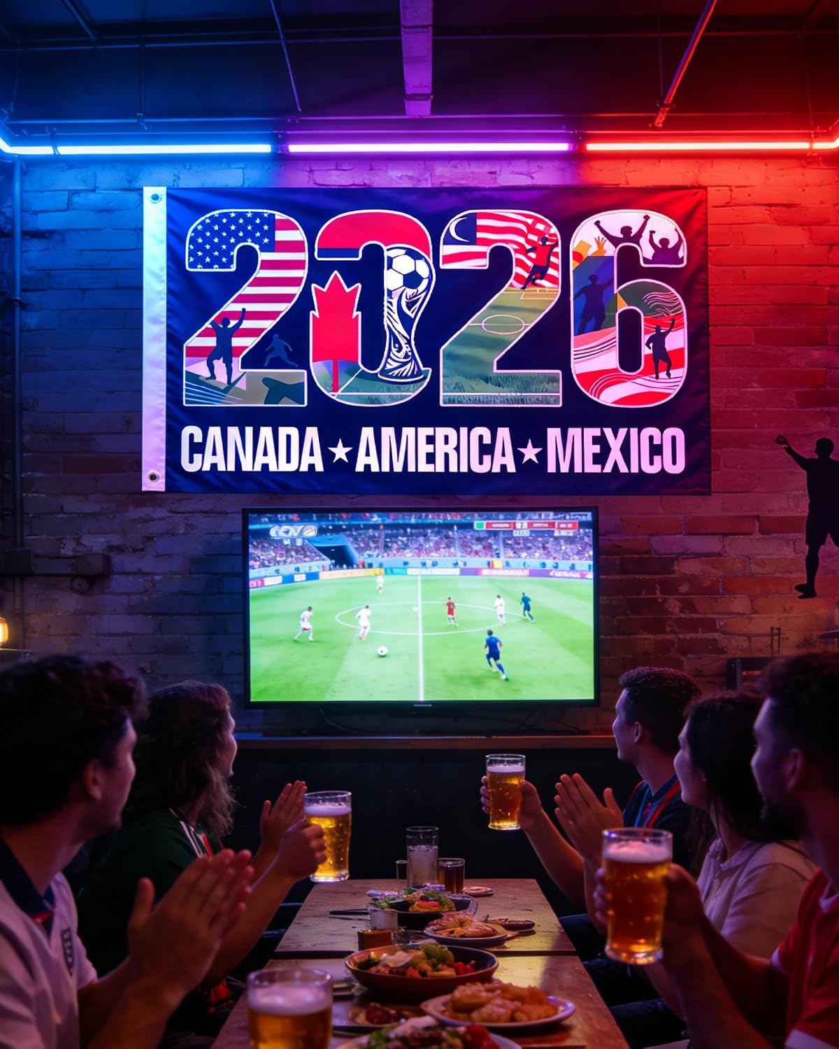 World Soccer Flag 2026 American Canada Mexico Football Supporters Banner, 5×3FT World Football Flags 2026 for Outdoor Terrace Decoration and Fan Gathering Events, Great Soccer Fans Gifts