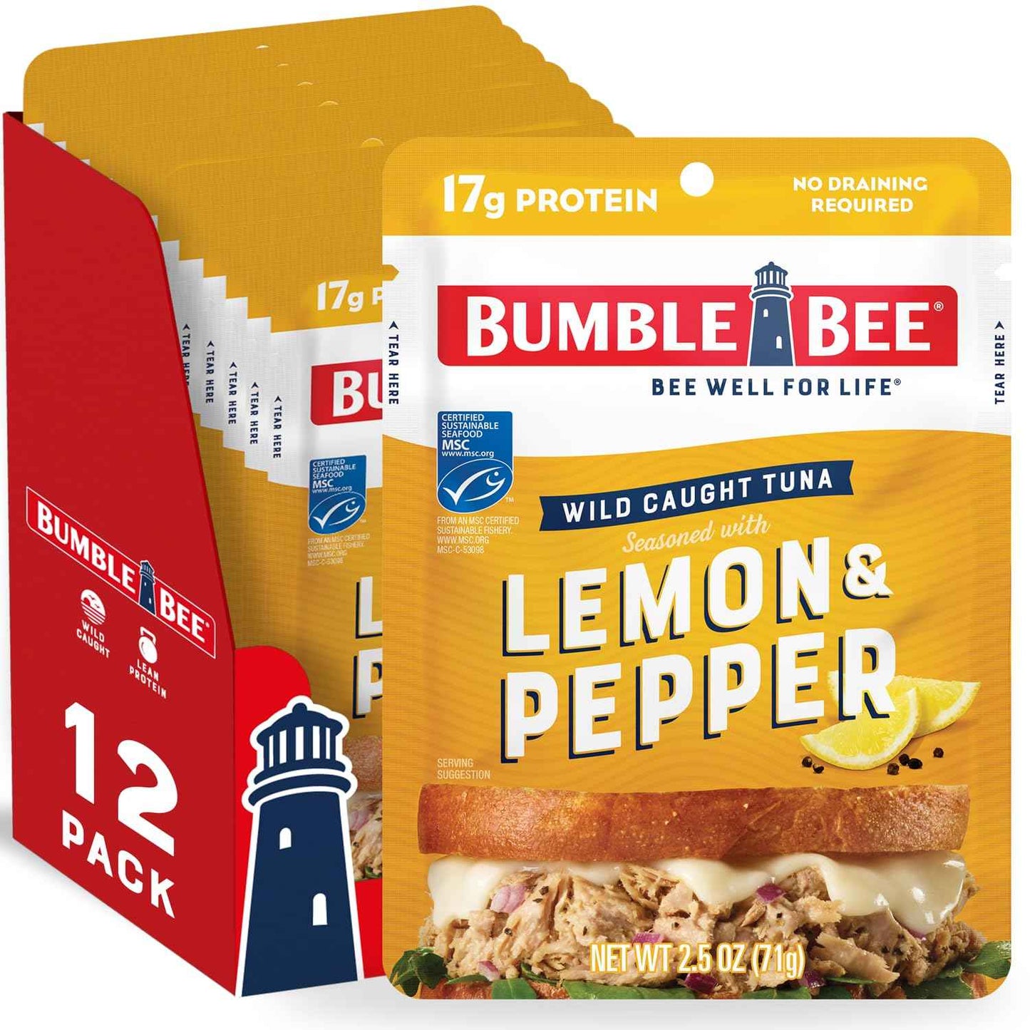 Bumble Bee Seasoned Tuna Pouch - Wild Caught and Ready to Eat for Snack, Salad, Korean Tuna Bowl - 14g Protein per Serving - PERFECT, PORTABLE, GOODNESS - 2.5 oz Packet