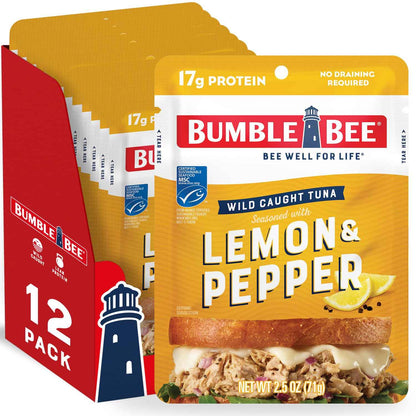 Bumble Bee Seasoned Tuna Pouch - Wild Caught and Ready to Eat for Snack, Salad, Korean Tuna Bowl - 14g Protein per Serving - PERFECT, PORTABLE, GOODNESS - 2.5 oz Packet