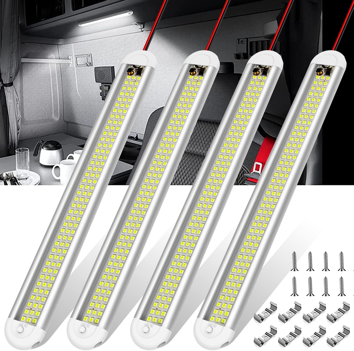 12v_LED_Interior_Light_Bar，CT_CAPETRONIX_120LEDs_1500LM_8W_DC_12_Volt_led_Strip_Lights_with_ON/Off_Switch，for_Enclosed_Cargo_Trailer,_Car_RV_Van_Truck_Lorry_Camper_Boat_Caravan_Motorhome_(4Pack)