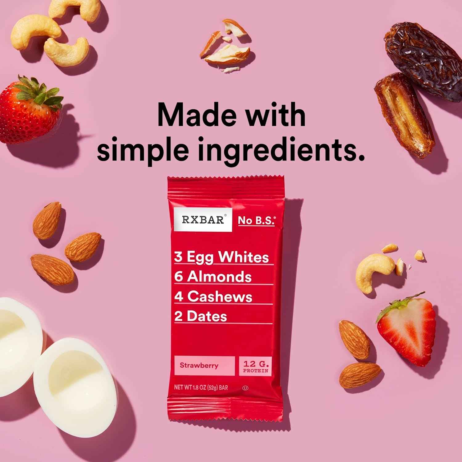 RXBAR Protein Bars, 12g Protein, Gluten Free Snacks, Strawberry