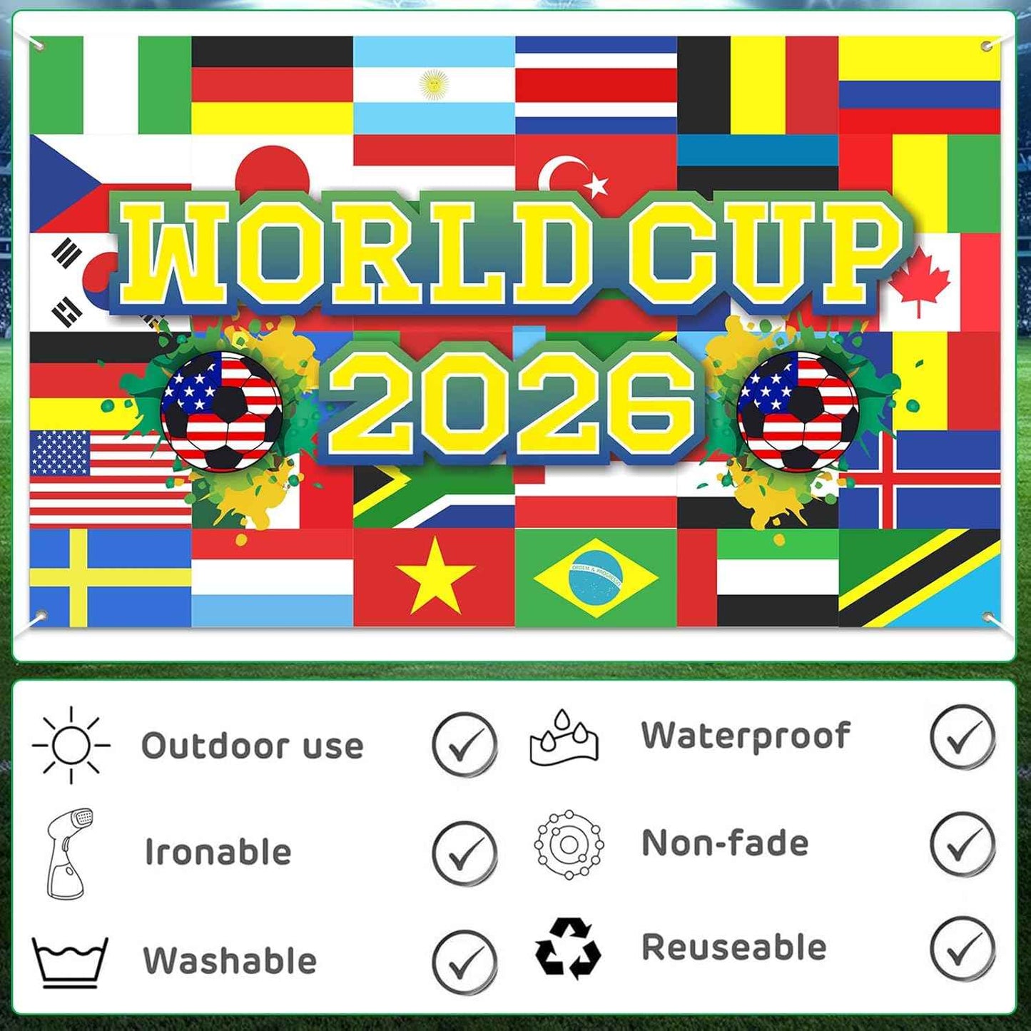 World Football Tournament Cup Celebration Backdrop 43x71 Inch 2026 Vibrant Soccer Festival Background for World Tournament Cup Party Photo Booth and Football Event Decor