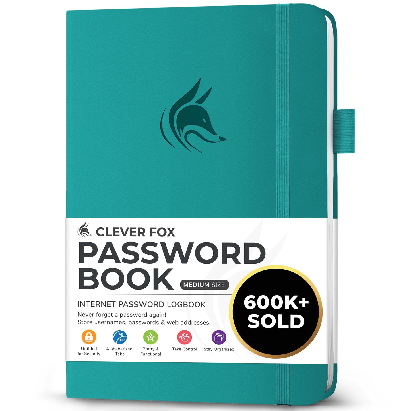 Clever Fox Password Book with alphabetical tabs. Internet Address Organizer Logbook. Medium Password Keeper for Website Logins (Aquamarine)