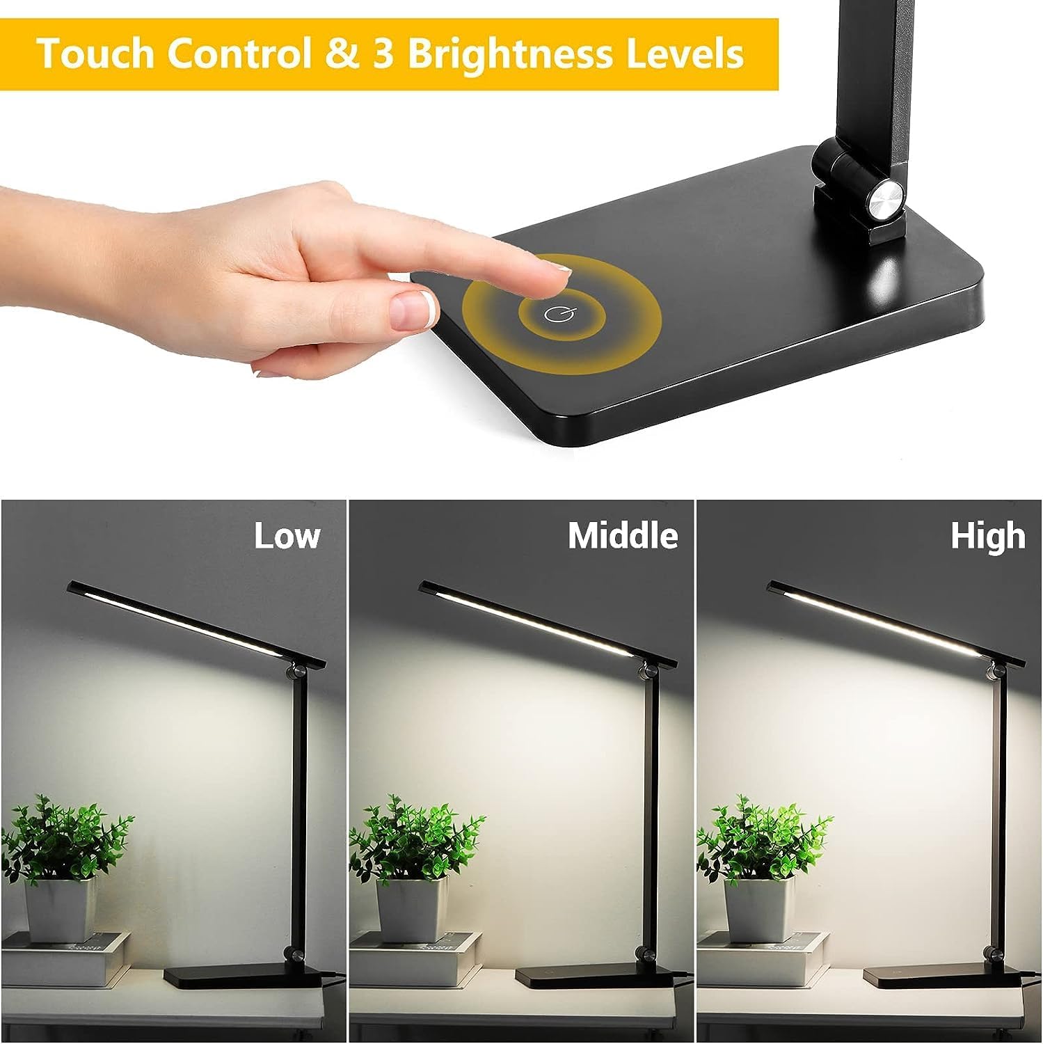 LED_Desk_Lamp_for_Home_Office,_3_Levels_Dimmable_Desk_Light_with_USB_Charging_Port,_Small_Study_Lamp,_Reading_Light_for_Table,_Black,_5000K