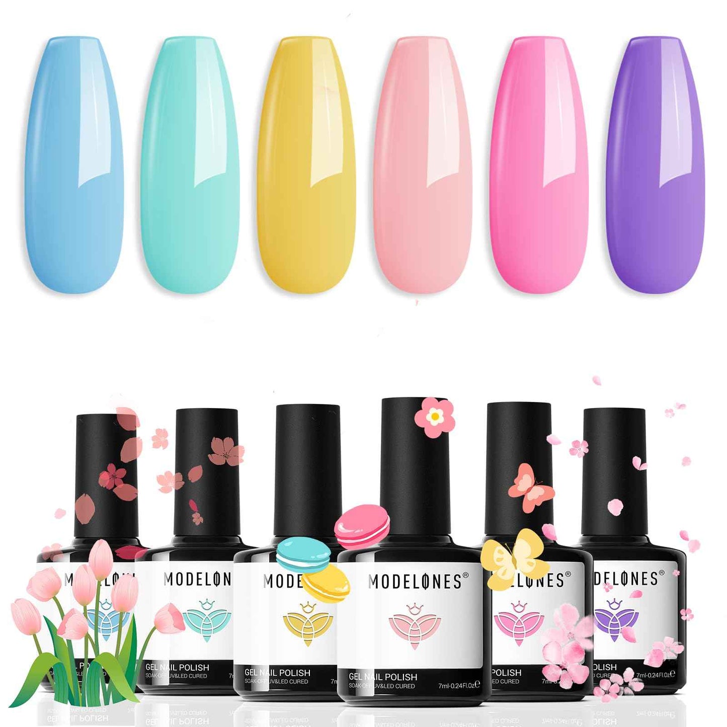 modelones Cat Eye Gel Nail Polish, 6 Colors Shimmer Pearl Magnetic Nail Drawing Set with Magnet, Iridescent Mermaid Swirl Shell Thread Purple Pink Blue Glitter, DIY Manicure Gift for Women Girl