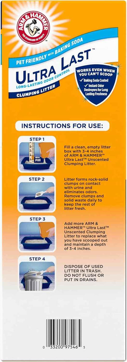 ARM & Hammer Ultra Last Clumping Cat Litter Unscented MultiCat 18 Lbs. Pet Friendly with Baking Soda Odor Control Litter