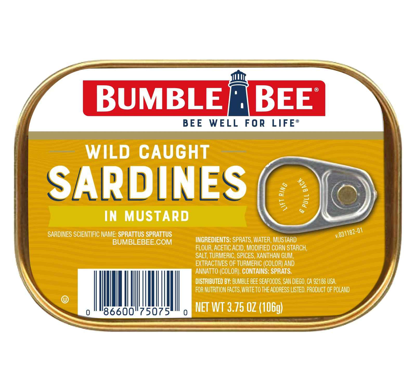 Bumble Bee Sardines, 3.75 oz Tin - Wild Caught, Gluten Free, Keto, Kosher