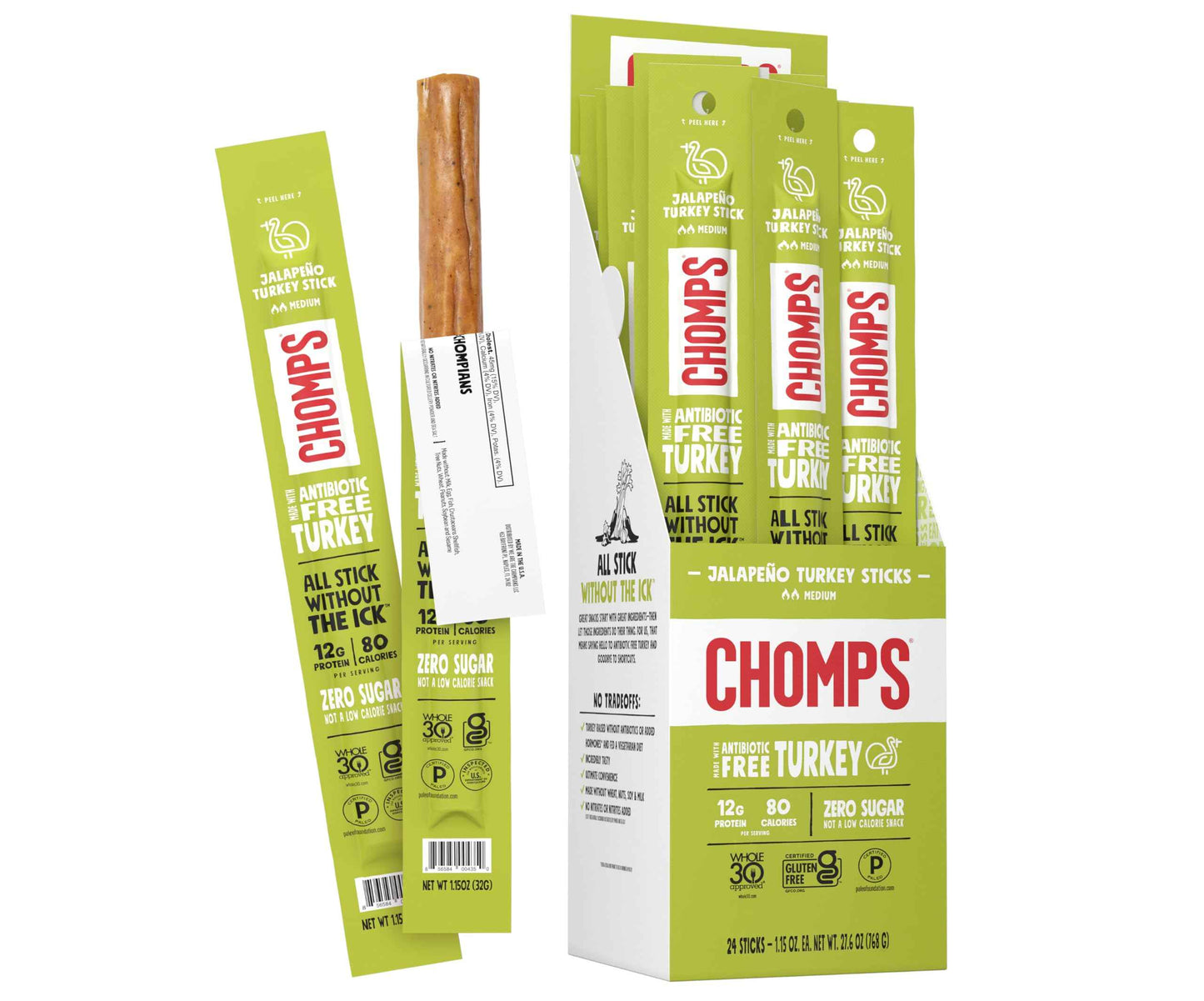 Chomps Jerky Snack Sticks Keto Paleo Whole30 Approved Gluten Free 1.15oz