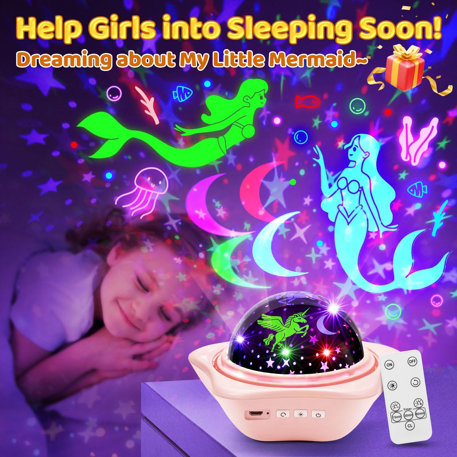 Unicorn_Toys【6_Slides+96_Projections】,_Unicorn_Night_Light_Projector_&_Little_Mermaid_Toys_for_Girls_4-6,Princess_Night_Light_Projector,Academy_Toys,Juguetes_para_Niñas,Cool_Gifts_for_2_Year_Old_Girls