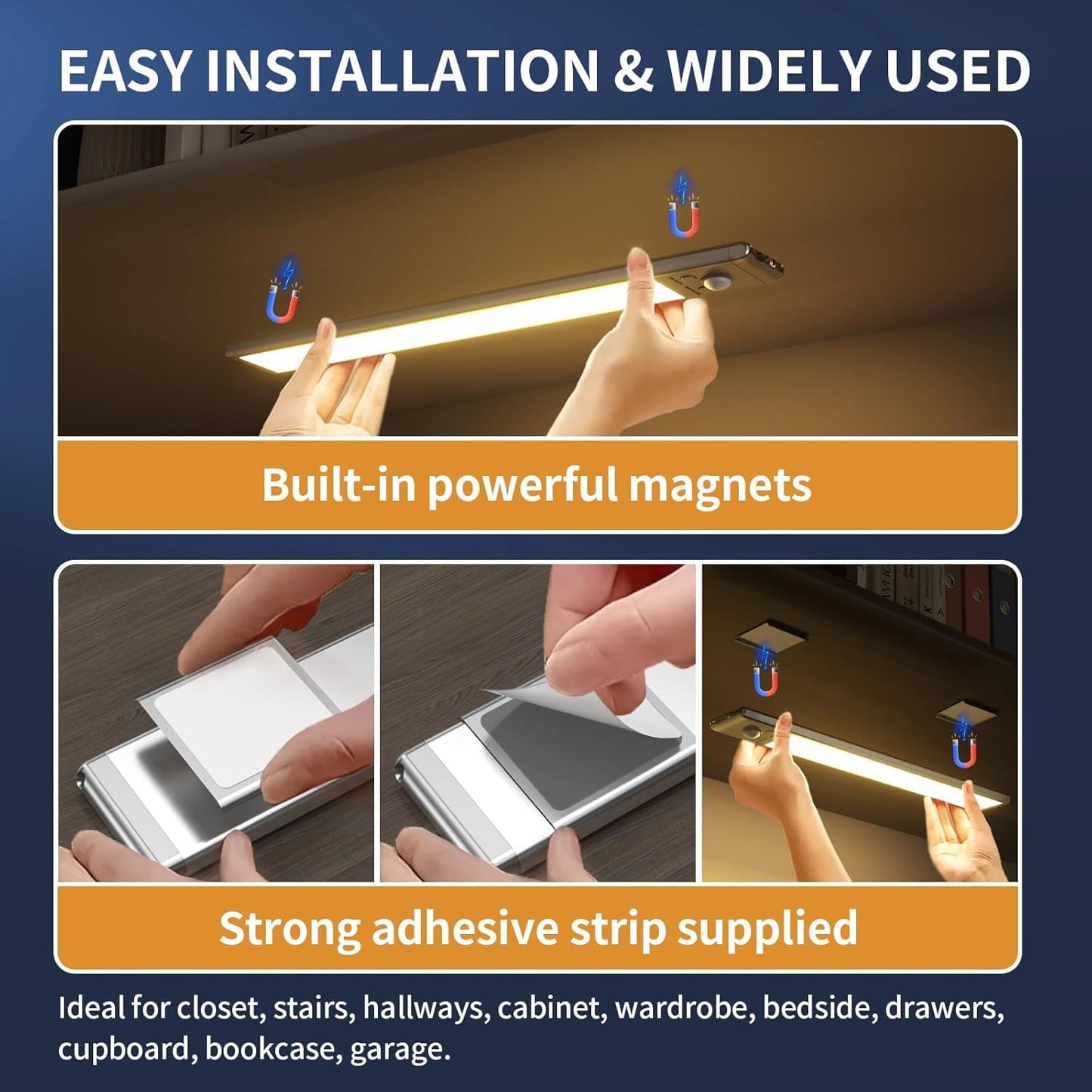Under_Cabinet_Lights,76_LED_Operated_Motion_Sensor_Light_Indoor,1500mAh_USB_Rechargeable_Closet_Lights,_2/4_Pack_Magnetic_Dimmable_Closet_Lights，Wireless_Under_Counter_Lights_for_Kitchen,_Stairs