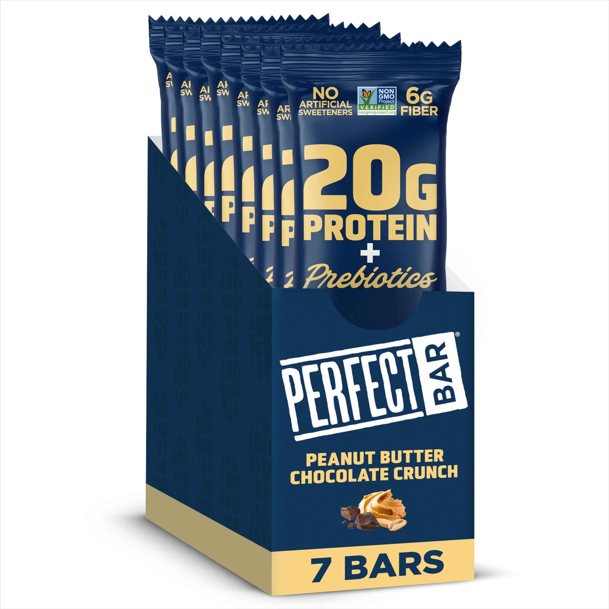 Perfect Bar Protein + Prebiotics, 20g Protein, Grass-Fed Whey, 6g Fiber With 3g Prebiotics, Gluten-Free, Non-GMO, 2.4 Ounce Bar, 7 Count