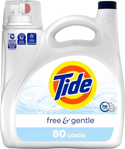 Tide Free & Gentle Liquid Laundry Detergent, 80 Loads, 105 fl oz, Tide Laundry Detergent, Clean Laundry Detergent