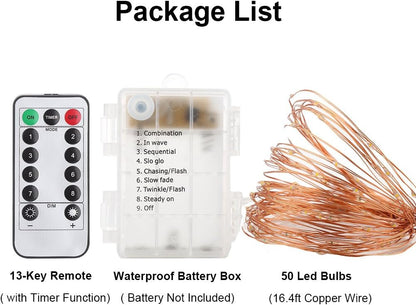 GDEALER_4_Pack_16.4_Feet_50_Led_Fairy_Lights_Battery_Operated_with_Remote_Control_Timer_Waterproof_Copper_Wire_Twinkle_String_Lights_for_Christmas_Bedroom_Indoor_Outdoor_Wedding_Dorm_Decor_Warm_White/Cool_White