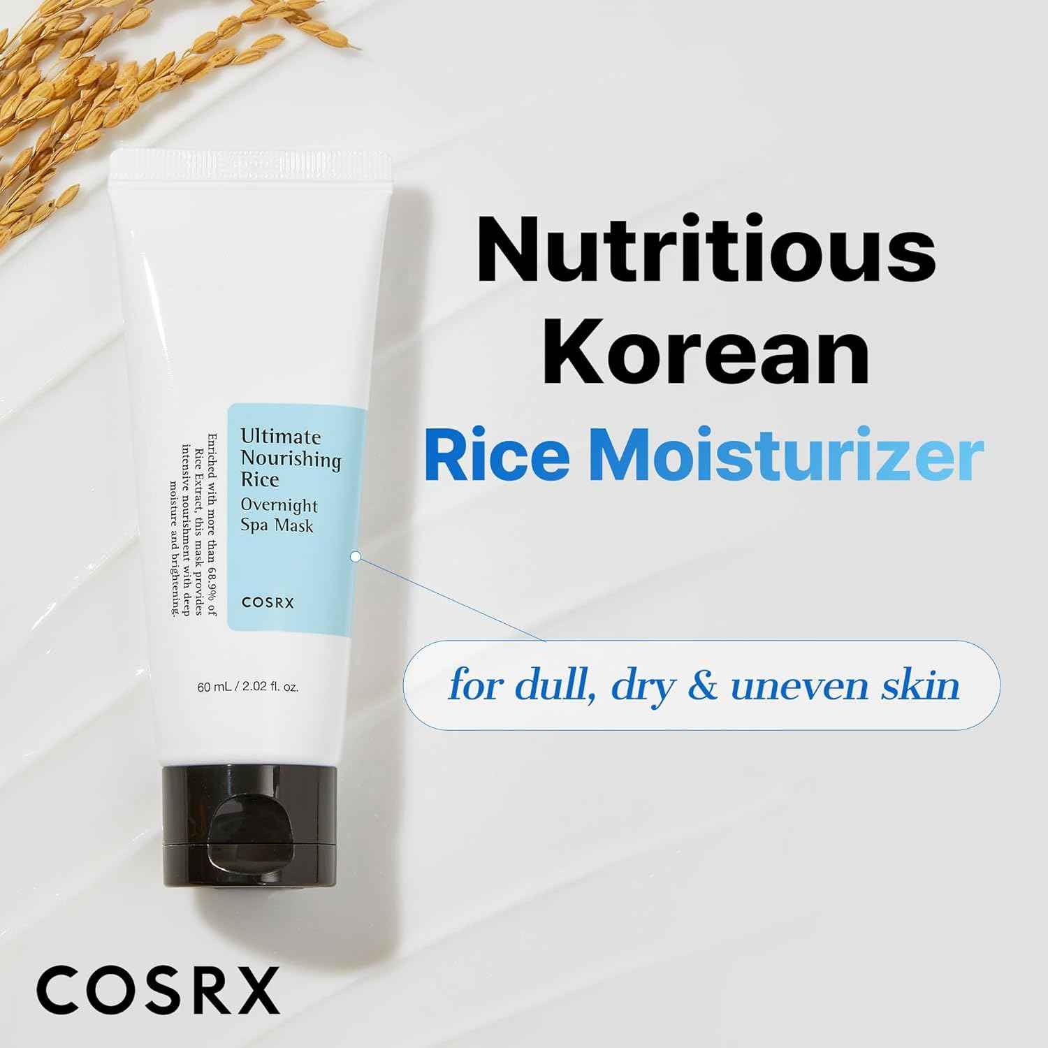 COSRX Ultimate Nourishing Rice Overnight Spa Mask, 60ml / 2.02 fl.oz | Rice Extract 68% and Niacinamide 2%, Korean Skin Care, Animal Testing Free