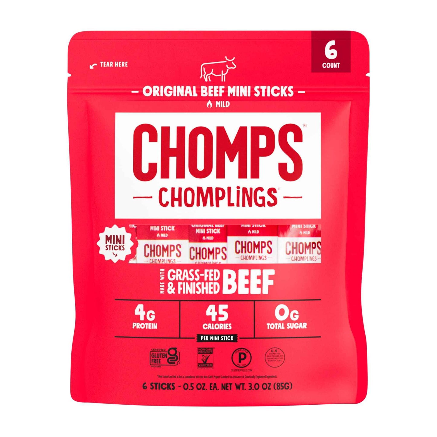 CHOMPS MINI Free Range Jerky Meat Snack Sticks, 0.5 Ounce (Pack of 6)