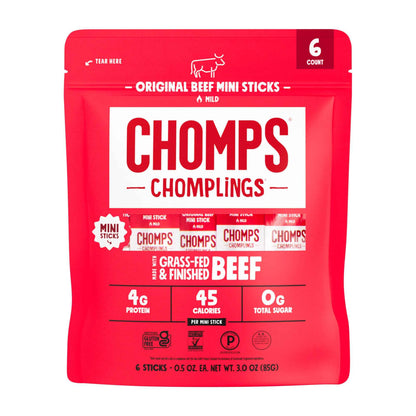 CHOMPS MINI Free Range Jerky Meat Snack Sticks, 0.5 Ounce (Pack of 6)