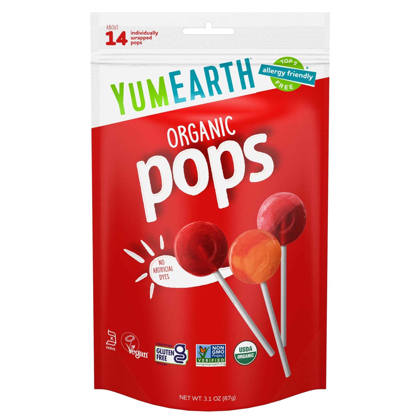 YumEarth Organic Pops, Fruit Flavored Favorites Lollipops, Allergy Friendly, Gluten Free, Non-GMO, Vegan, No Artificial Dyes