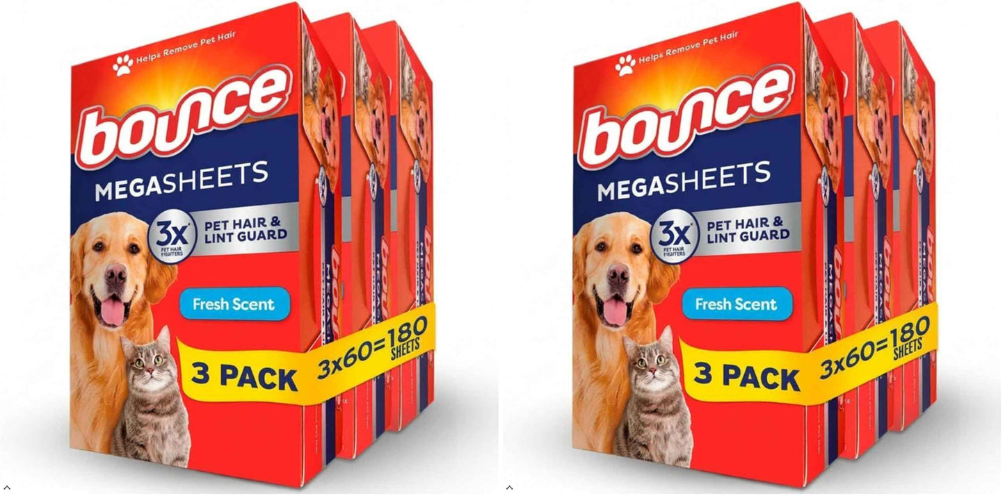 Bounce Pet Hair and Lint Guard Mega Dryer Sheets with 3X Pet Hair Fighters, Fresh Scent