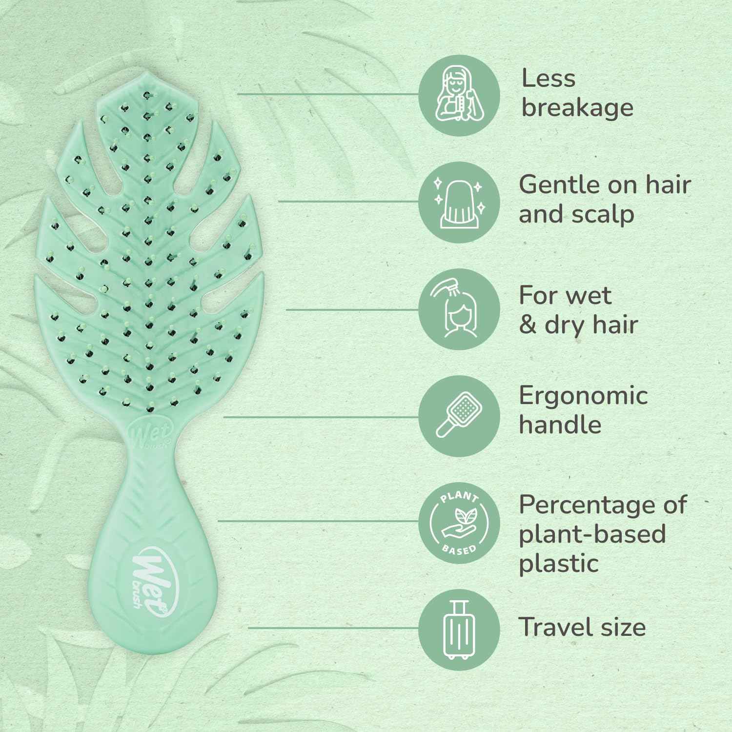 Wet Brush Go Green Mini Detangler, Detangling Travel Hair Brush - Ultra-Soft IntelliFlex Bristles Glide Through Tangles & Gently Loosens Knots While Minimizing Pain, Split Ends & Breakage