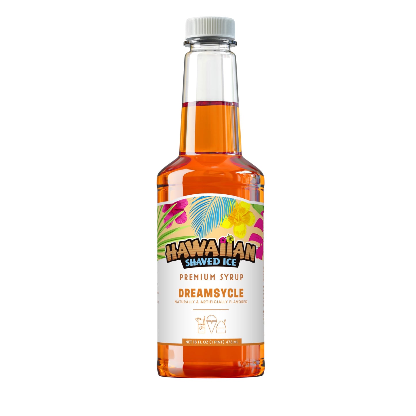 Hawaiian Shaved Ice Dreamsycle Syrup - Nut Soy Dairy Free - Flavor Fluffy &amp;amp; Crunchy Snow Cones - Shelf Stable - Makes 8 Servings - 16 ounces
