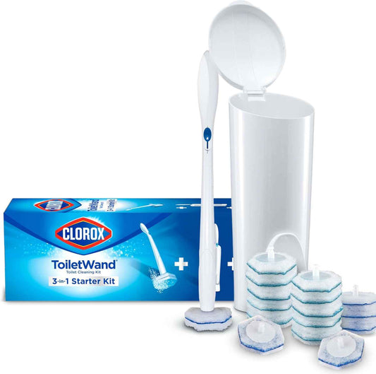 Clorox ToiletWand Disposable Toilet Cleaning System, Spring Cleaning Essential, ToiletWand, Storage Caddy, and Disinfecting ToiletWand Scrubbing Pad Refills