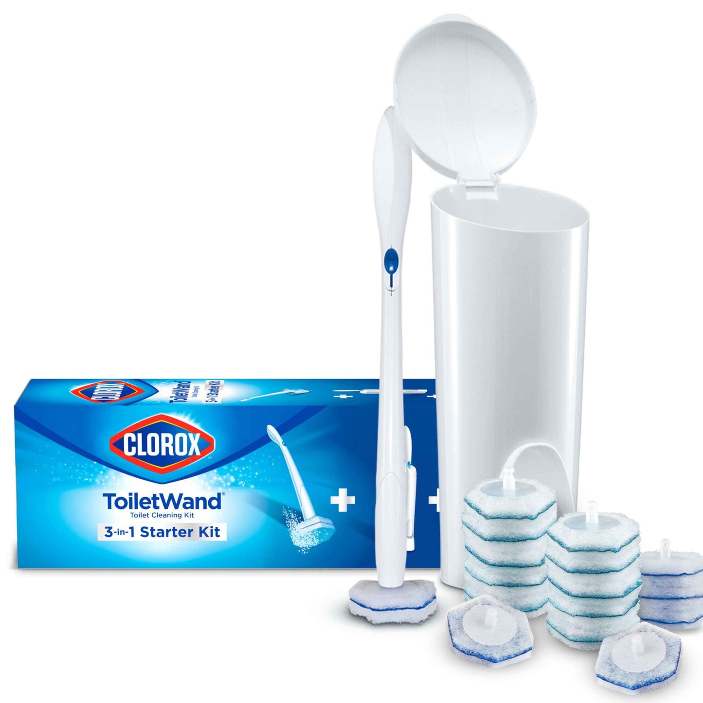 Clorox ToiletWand Disposable Toilet Cleaning System, Spring Cleaning Essential, ToiletWand, Storage Caddy, and Disinfecting ToiletWand Scrubbing Pad Refills