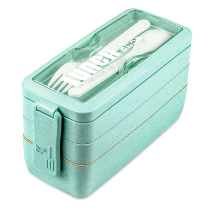 Iteryn Bento Box Lunch Box, 3-In-1 Compartment Containers - Wheat Straw, Leakproof Stackable Bento Lunch Box Meal Prep
