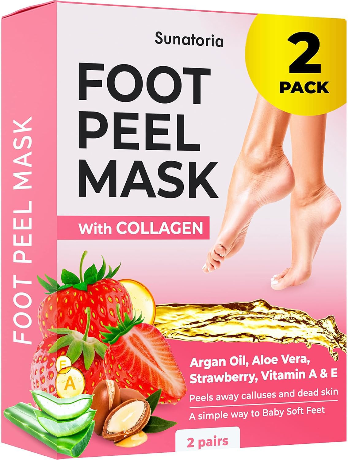 Foot Peeling Mask for Dead Skin Remover &amp;amp; Deep Moisturize | 2 Pairs | Dermatologically Tested - Foot Peel Mask for Dry Cracked Feet - Foot Mask make Soft Baby Feet for Men &amp;amp; Women | Strawberry