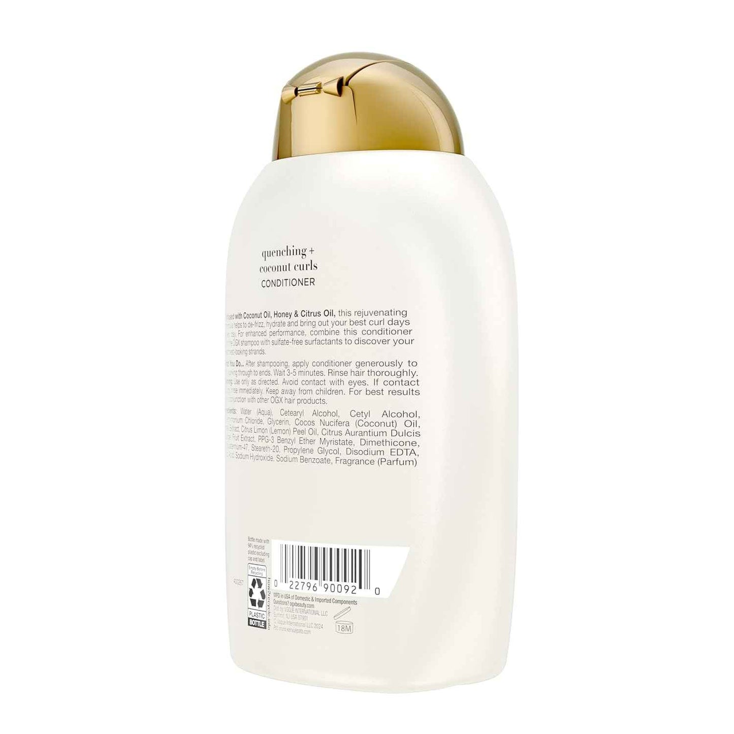 OGX Quenching + Coconut Curls Curl-Defining Conditioner, Nourishing Curly Hair Conditioner with Coconut /Citrus Oil & Honey, Paraben-Free with Sulfate-Free Surfactants, 13oz