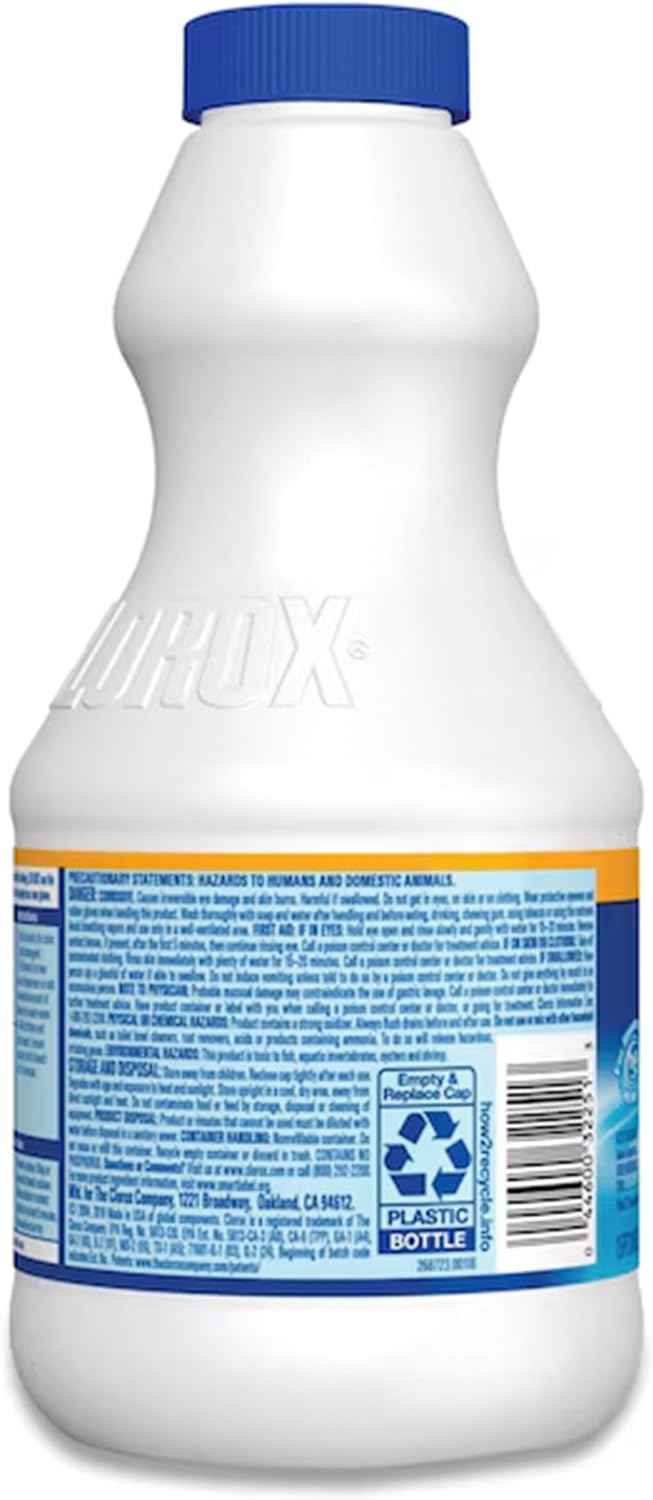 Clorox Regular Disinfecting Bleach Cleaner, 2 Pack Concentrated Liquid Bleach, Removes Mold, Mildew and Stains, Whitens, for Multi Purpose Cleaning and Laundry, 24 oz Bottles