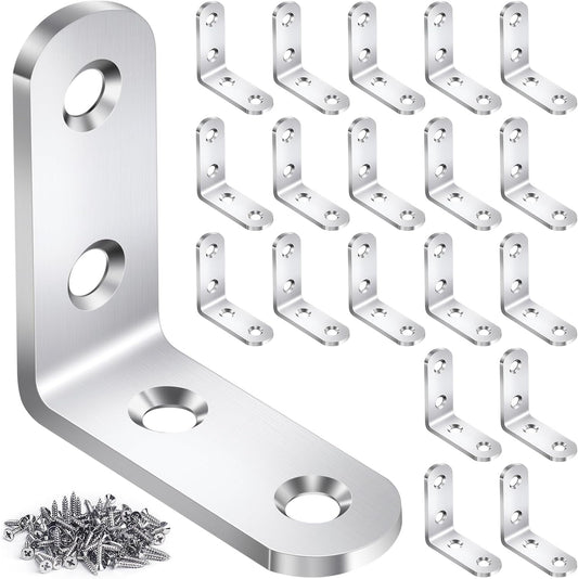 20PCS_L_Bracket_Corner_Brace_Sets,_Stainless_Steel_L_Brackets_for_Wood_Shelves,_90_Degree_Right_Angle_Bracket_with_80_Screws,_Metal_Corner_Brackets_for_Furniture_Cabinet_Drawer_Chair_(1.57x1.57_in)