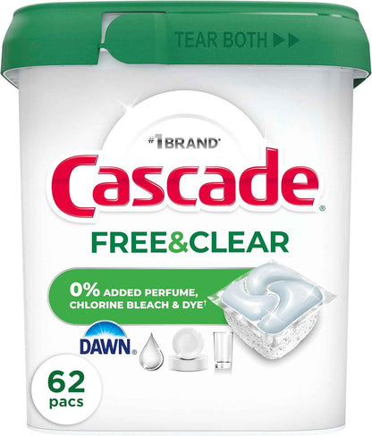 Cascade Free & Clear Dishwasher Pods, Dishwasher Detergent, Dish Detergent Soap, Unscented
