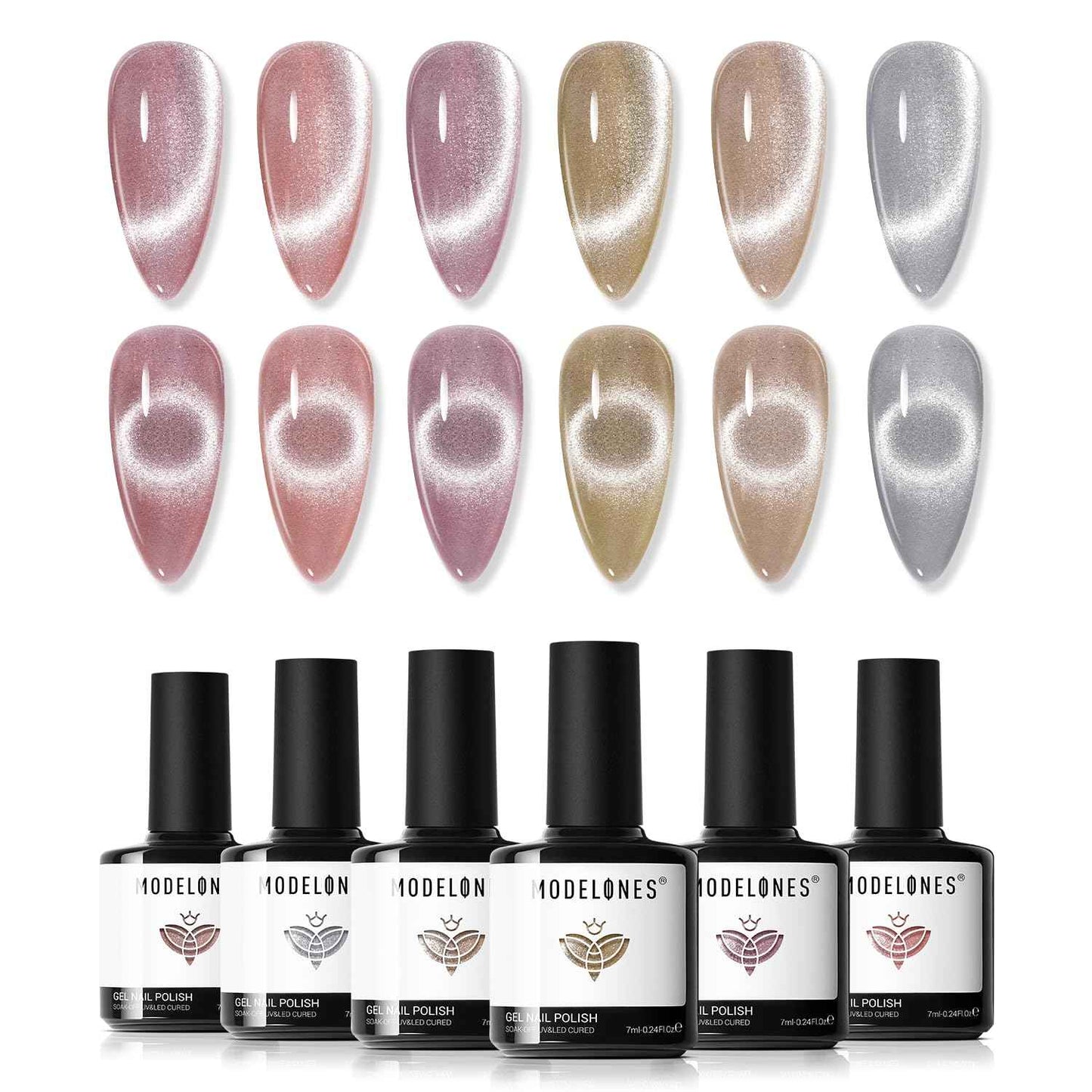 modelones Cat Eye Magnet Set, 15PCS French Cateye Gel Nail Polish Magnet Nail Art Tools Set Heart Magnet for Cat Eye Magnet Square Round Magnet Stick Diverse Glassy Cateye Effect for Women