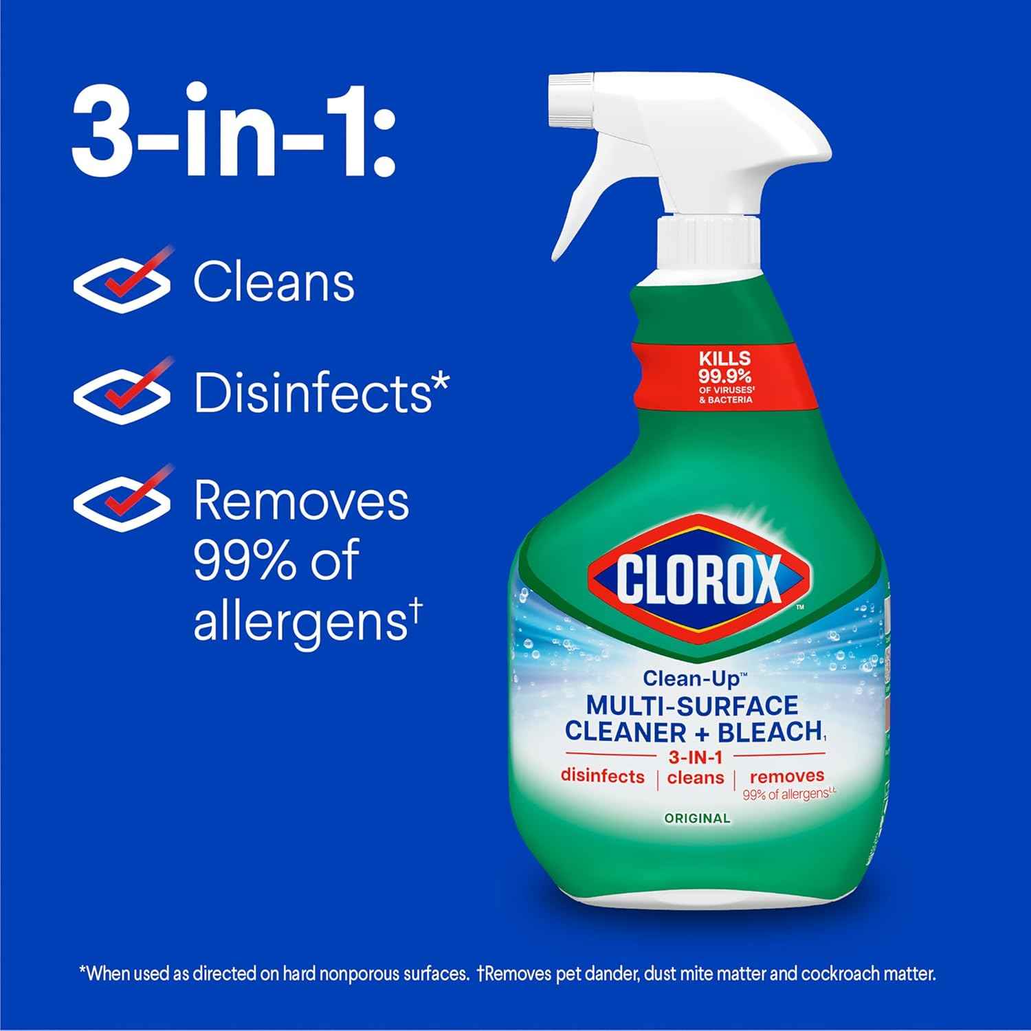 Clorox Clean-Up Multi Surface Cleaner Bleach Spray, Original, All Purpose Cleaning Spray Bottle, Mold and Mildew Cleaner, 32 Fl Oz., Pack of 3