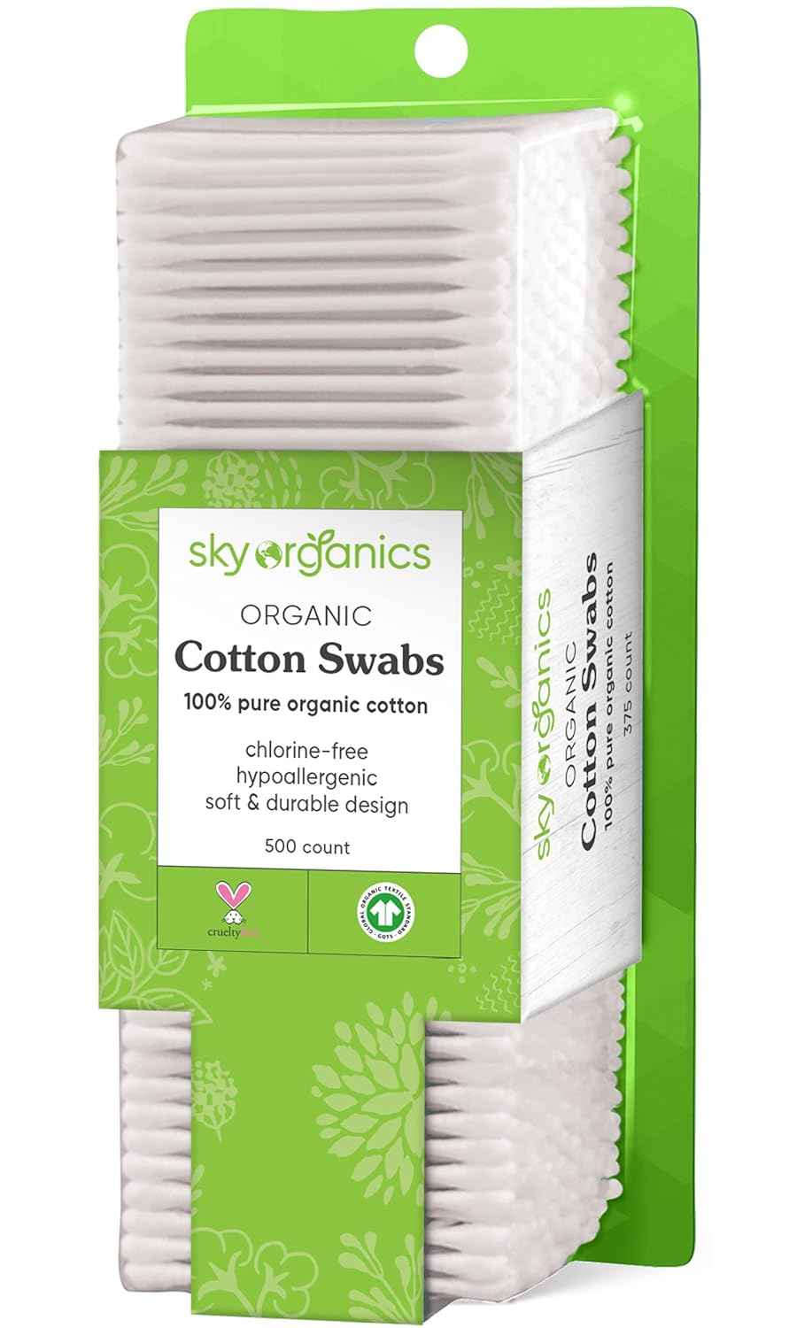 Sky Organics - Organic Cotton Swabs - Ultra Soft Tips - Strong & Durable - Hypoallergenic - Chlorine Free - Sustainable - Natural, Vegan & Cruelty Free - Skin Care & Self Care