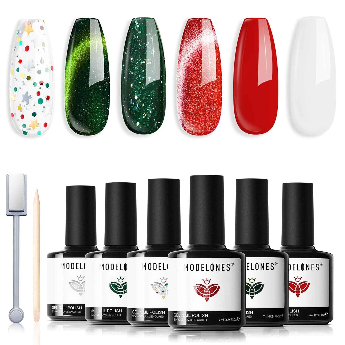 modelones French Cat Eye Magnet Set, Scissor-Shaped Nail Magnet Tool, 2 IN One Cateye Nail Magnet for French Effect, Hole&Bunny-Shaped&Heart Magnet for Cat Eye Gel Polish DIY Easter's Nail Salon
