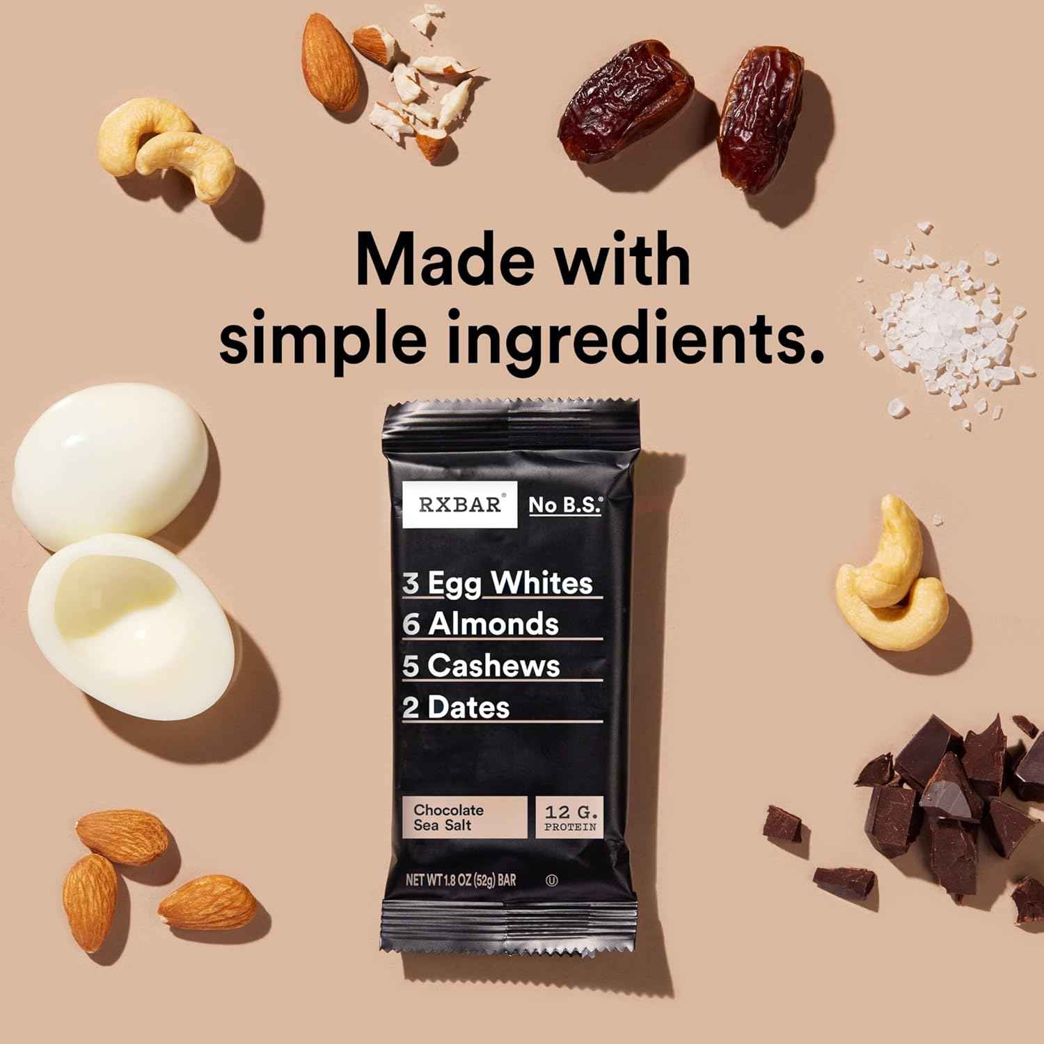 RXBAR Protein Bars, Protein Snack, Snack Bars, Chocolate Sea Salt, 22oz Box (12 Count)