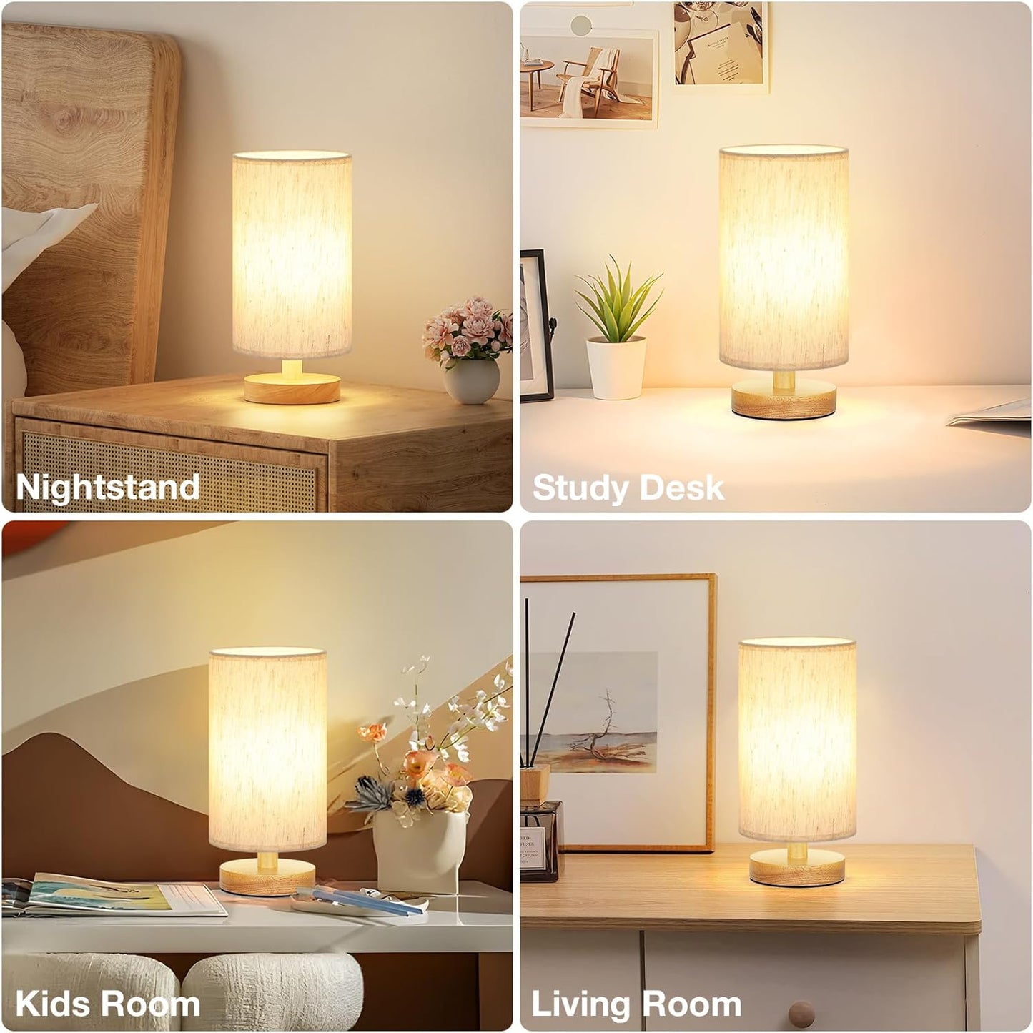 Fenmzee_Small_Table_Lamp_for_Bedroom_-_Inline_Control,_Bedside_Lamp_with_3000K_A15_LED_Blub,_Easy_Assembly_(Cream_Shade_-_Wood_Base,_9"_Inline_Control)