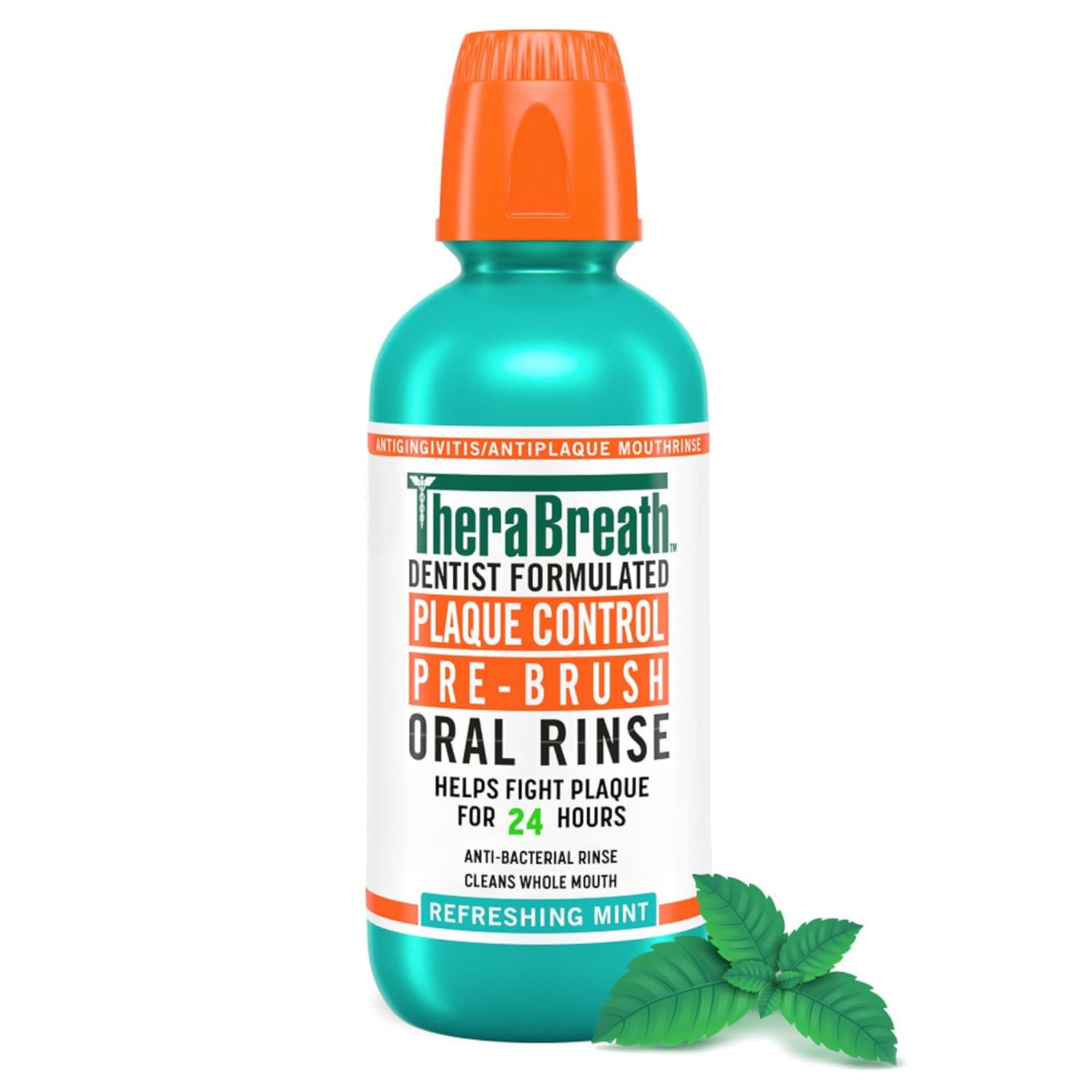 TheraBreath_Plaque_Control_Mouthwash,_Cool_Mint,_Pre-Brush_Rinse,_16_Fl_Oz_Oral_Antibacterial_Gentle_Pack_Sensitive_Vegan