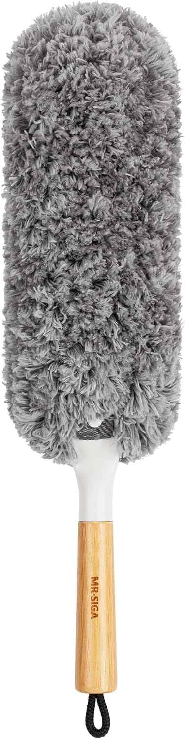 MR.SIGA Lint Free Microfiber Duster, Washable and Reusable Duster with Bamboo Handle and Replaceable Head, Duster for Household Cleaning