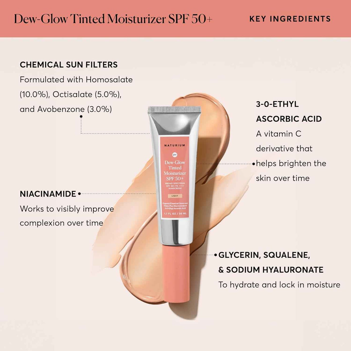 Naturium Dew-Glow Tinted Moisturizer SPF 50+, Daily Moisturizing Sunscreen & Face Primer with Tint, Skin Protector with Dewy Finish, 1.7 oz