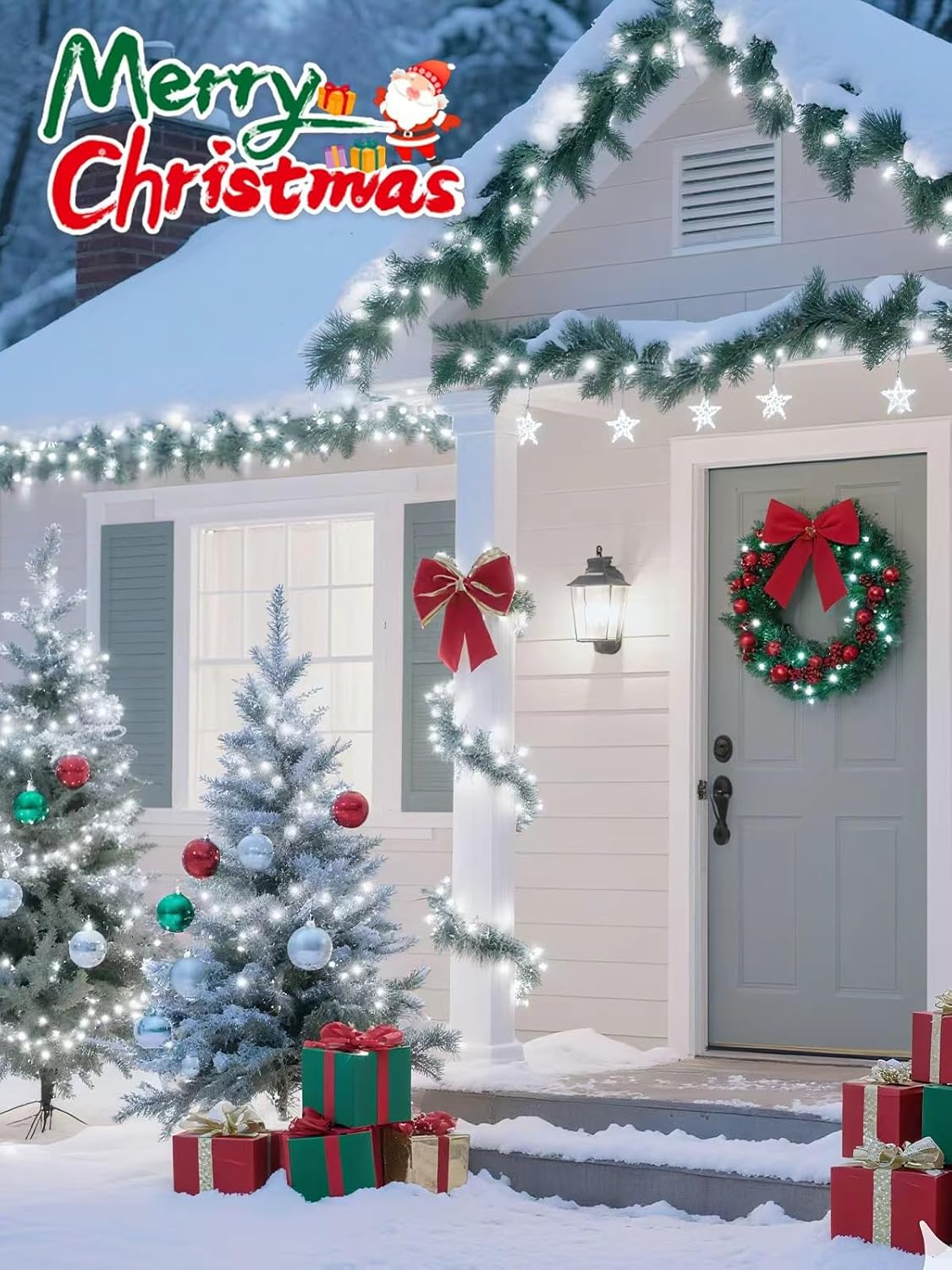 2_Pack_Solar_Christmas_Lights_Outdoor,_400_LED_144FT_Extra-Long_Solar_String_Lights_Waterproof_with_Green_Wire_8_Lighting_Modes,_Twinkle_Light_for_Xmas_Tree_Fence_Porch_Garden_Party_Decor,_Cool_White