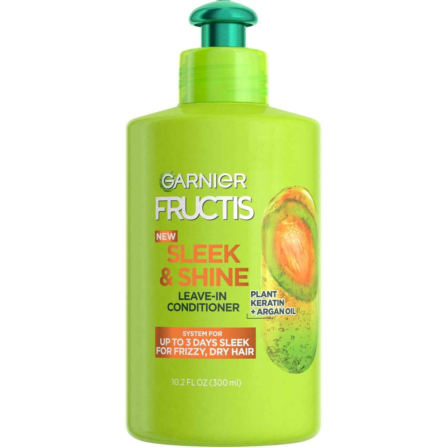 Garnier Fructis Sleek & Shine Leave-In Conditioning Cream for Frizzy, Dry Hair, Plant Keratin + Argan Oil, 10.2 Fl Oz