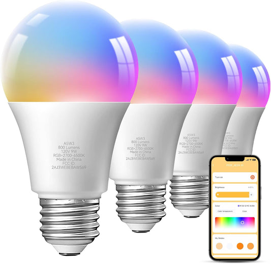 TJOY_4_Pack_Smart_Light_Bulbs,_Bluetooth_WiFi_Led_Bulb_Work_with_Alexa_&Google_Assistant,_RGB_Color_Changing_Alexa_Bulbs,_Music_Sync,_2700K-6500K,_9W(60W_Equivalent),_A19_E26_800LM,_2.4Ghz_WiFi_only
