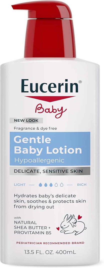 Eucerin Baby Body Lotion, Hypoallergenic and Fragrance Free Baby Lotion with Pro-Vitamin B5 and Shea Butter, 13.5 Fl Oz Bottle