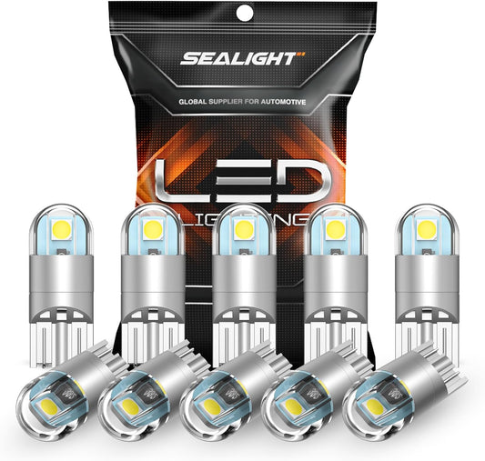 SEALIGHT_194_LED_Bulb_6000K_White,_License_Plate_Light,_Dome_Light,_T10_168_2825_W5W_3030_Bright_Chips_Wedge_for_Replacement_Light_Bulb,_Map_Trunk_Door_Courtesy_Dash_LED_Light_Bulb,Pack_of_10