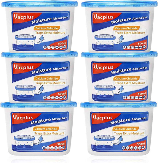 Vacplus Moisture Absorbers 6 Pack, Portable Humidity Absorber Boxes for Your Bathroom, Closet & Car, Dehumidifier