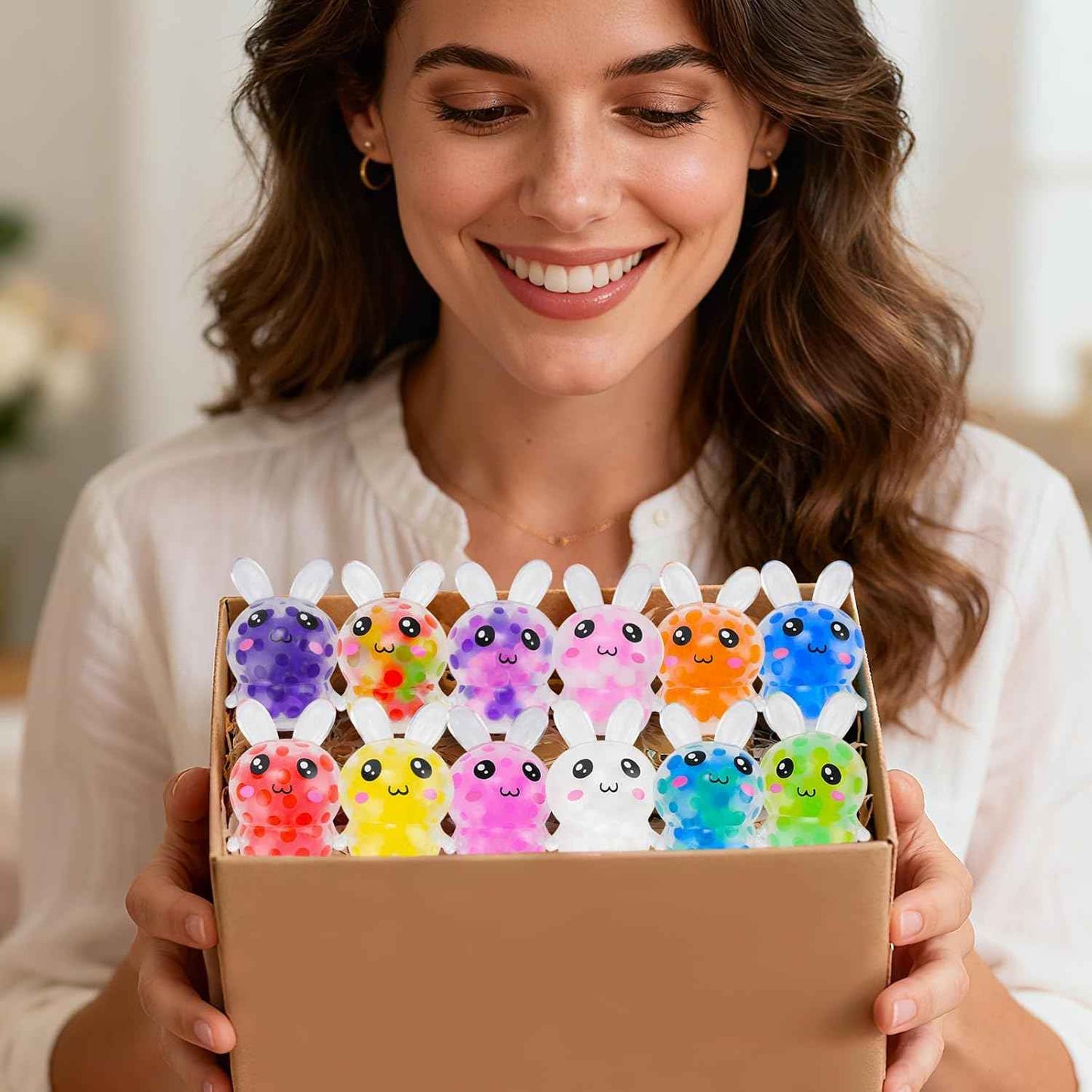 Easter Egg Fillers, 12 Pcs Mini Bunny Squishy Toys, Easter Basket Stuffers Essentials Egg Basket Fillers Gifts for Teens Adults, Bunny Stress Ball Party Favors