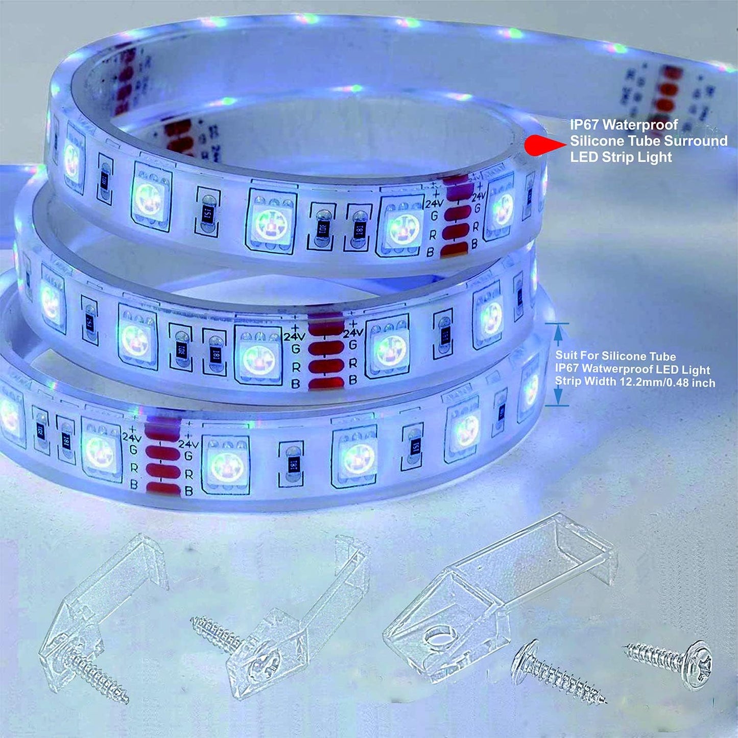 ATB-_100PACK_Outdoor_LED_Strip_Light_Mounting_Bracket_Fixing_Clips,One_Side_Clips_with_102_Pieces_Screws,Ideal_for_10_mm_and_12mm_Width_Silicone_Tube_IP67_Waterproof_Strip,_Clear