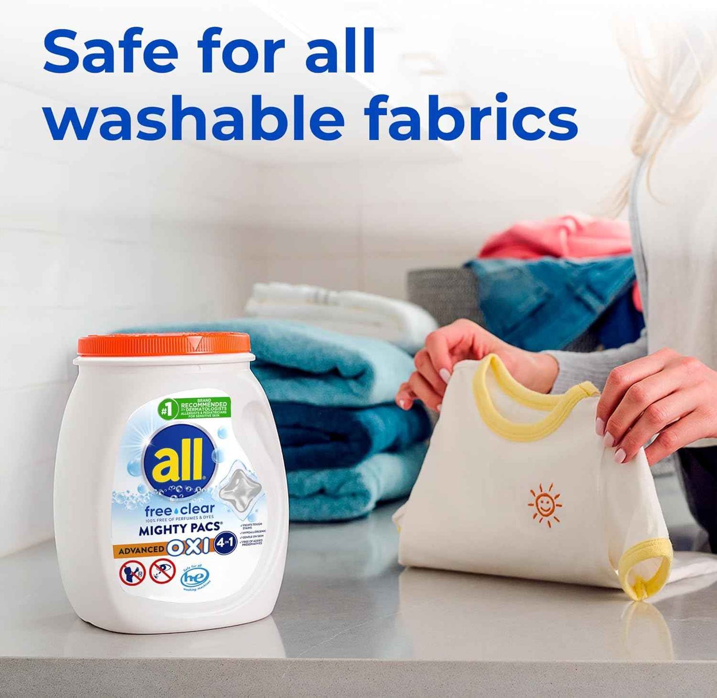 all Laundry Detergent Pacs, Mighty Pacs with OXI Stain Removers and Whiteners, Free Clear, Unscented and Dye Free